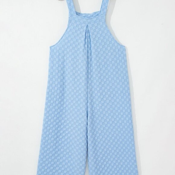 Checkered Pocketed Wide Leg Overalls - Picture 6 of 16